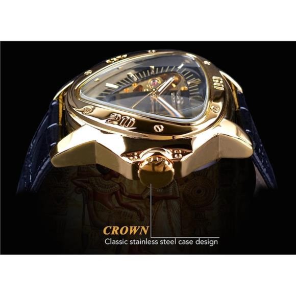 Fashion Mechanical WristWatch TriangleRacing Dial,Waterproof Golden SkeletonDial - Picture 3 of 6